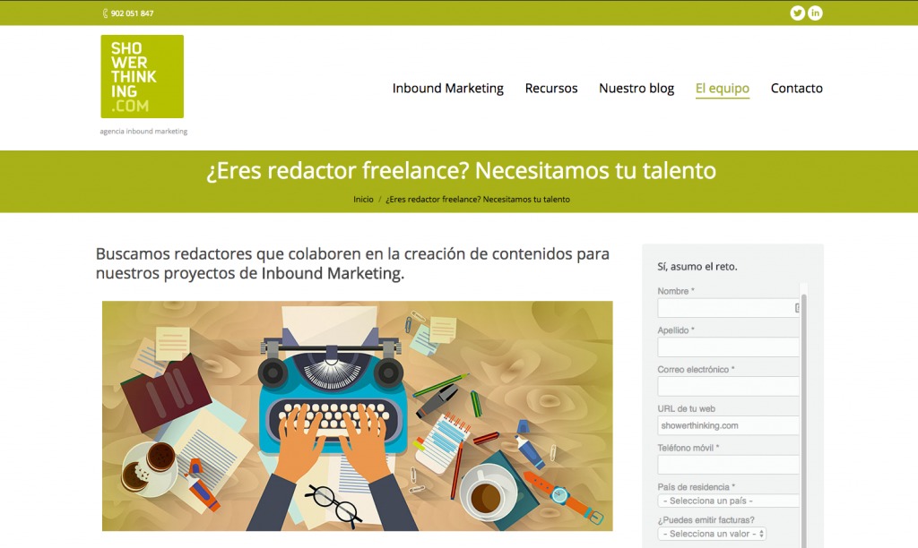 Landing talento redactores ShowerThinking